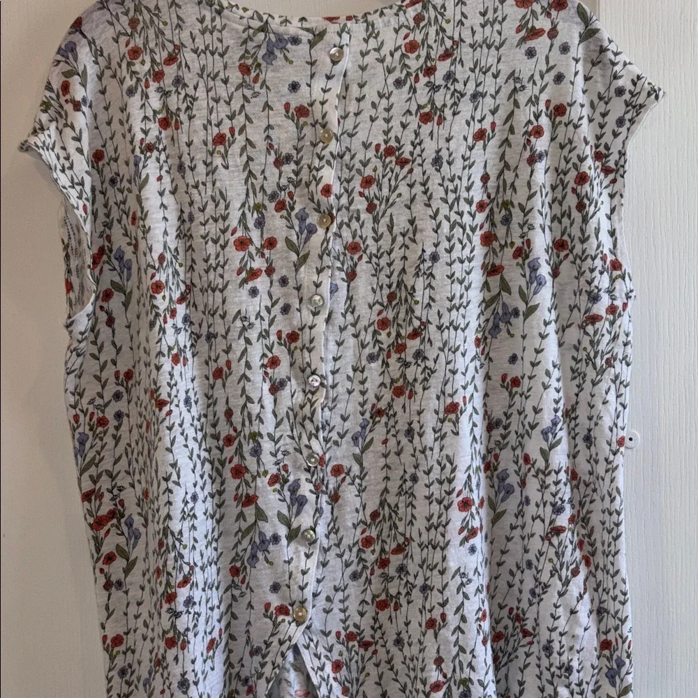 RACHEL ZOE WHITE/ BLUE/ORANGE FLOWER DESIGN 100% LINEN
BUTTON DOWN THE BACK XL - Picture 5 of 8
